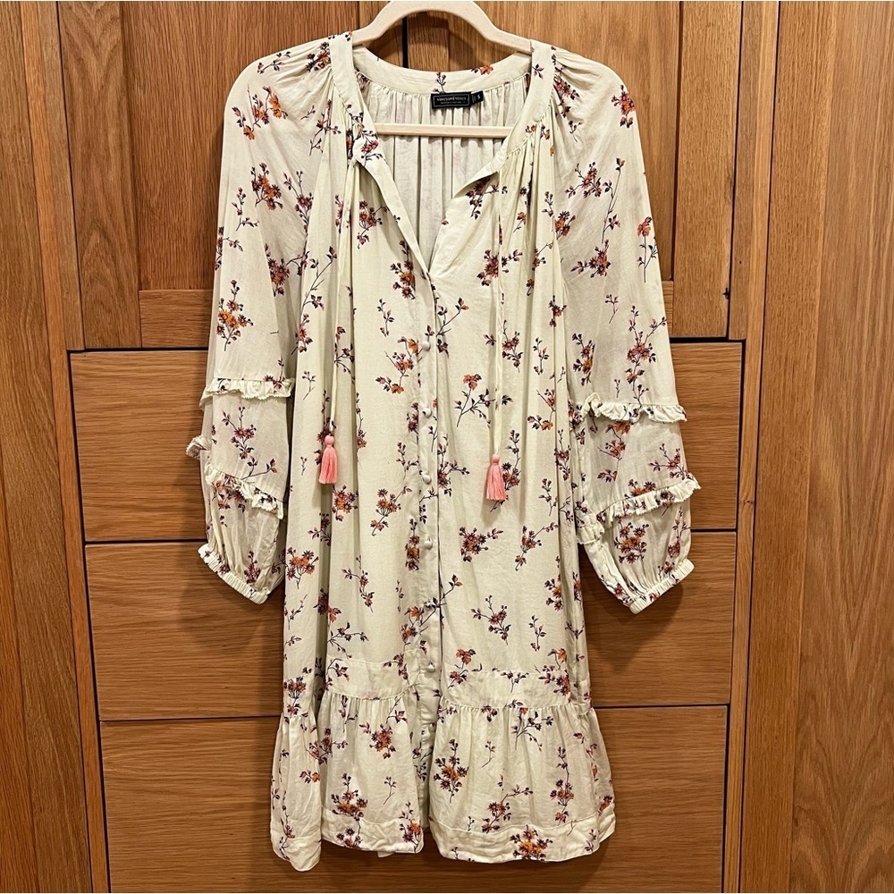 Vineyard Vines Floral Ruffle Puff Sleeve Dress Light Pistachio Small Preppy Boho